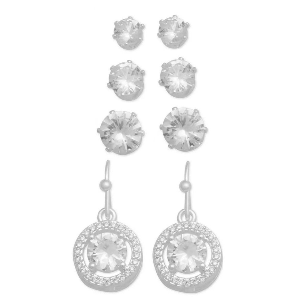 New  Cubic Zirconia Graduated Studs and Drop Four Piece Earring